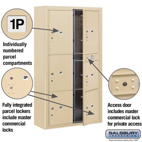 Maximum Height Surface Mounted 4C Horizontal Parcel Locker with 6 Parcel Compartments in Sandstone