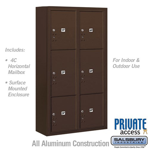 Maximum Height Surface Mounted 4C Horizontal Parcel Locker with 6 Lockers in Bronze