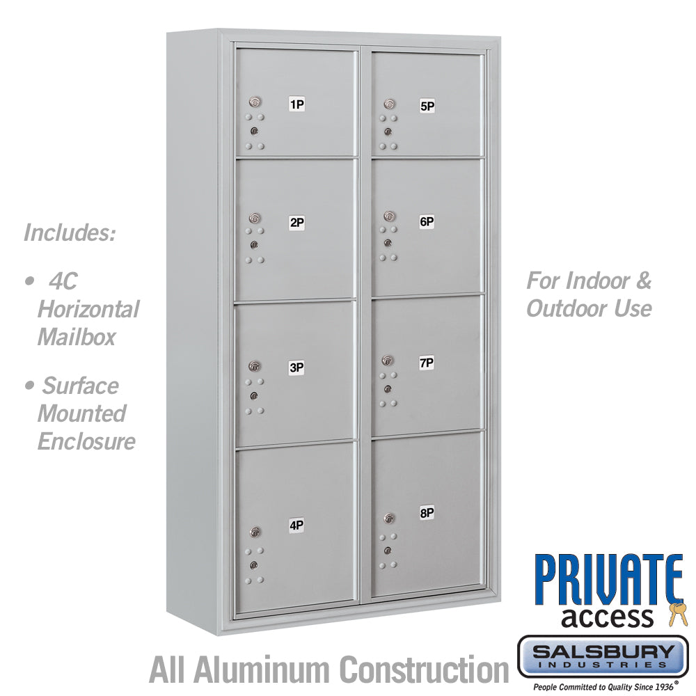 Maximum Height Surface Mounted 4C Horizontal Parcel Locker with 3 Parcel Lockers in Aluminum