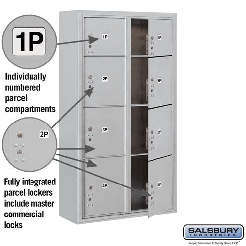 Maximum Height Surface Mounted 4C Horizontal Parcel Locker with 3 Parcel Lockers in Aluminum