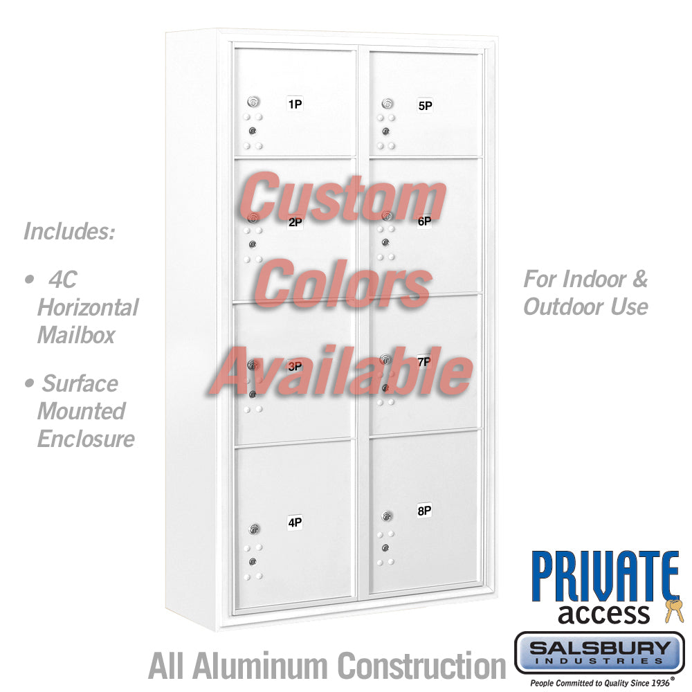 Surface Mounted 4C Horizontal Mailbox Unit with Parcel Lockers and Private Access