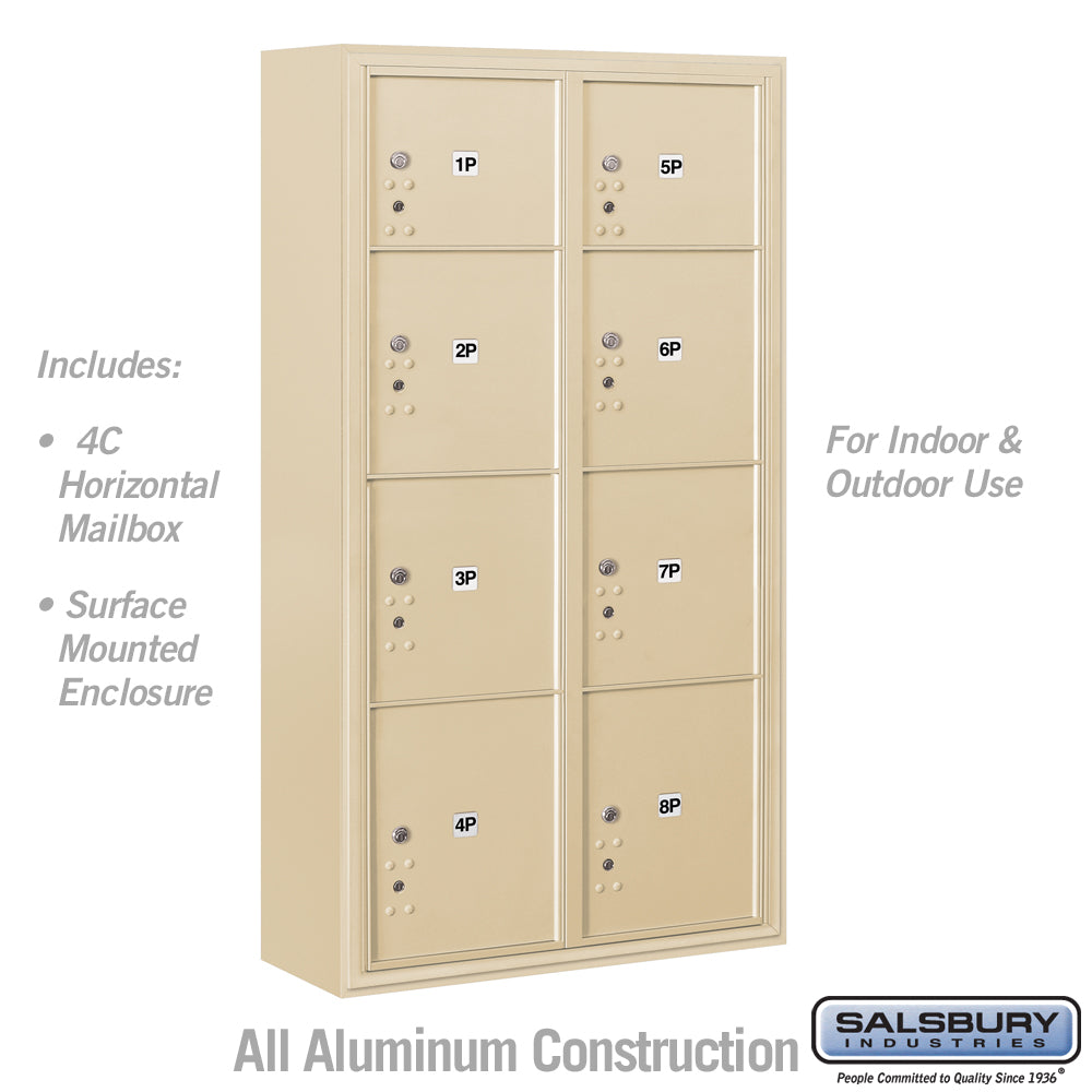 Salsbury 3700 Series 8-Parcel Locker, Recessed Mount, USPS STD-4C Approved