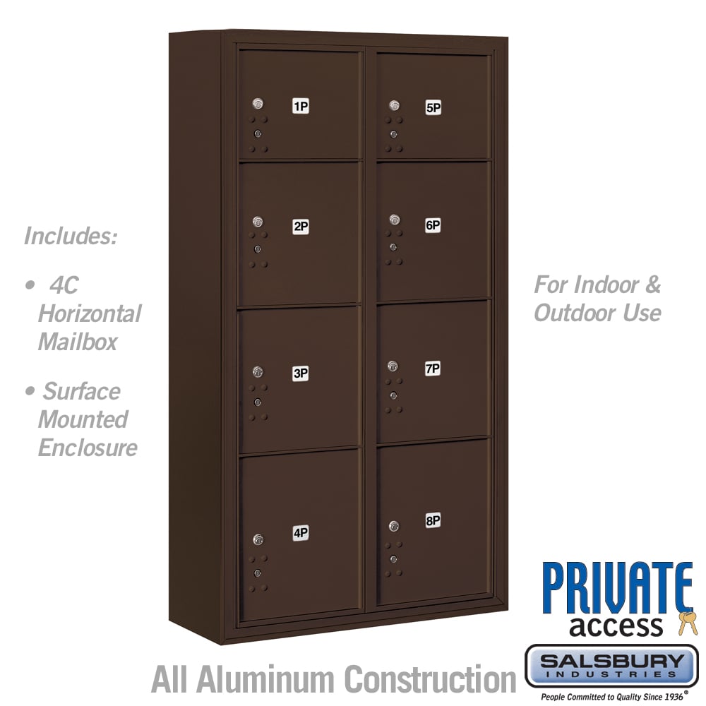 Maximum Height Surface Mounted 4C Horizontal Parcel Locker with 8 Compartments in Bronze