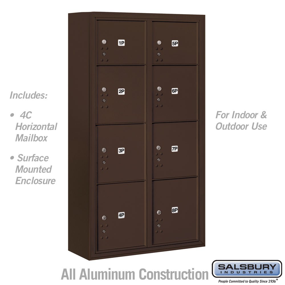 Maximum Height Surface Mounted 4C Horizontal Parcel Locker with 8 Compartments in Bronze