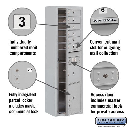 6 Door High Surface Mounted 4C Horizontal Mailbox with Parcel Locker in Aluminum