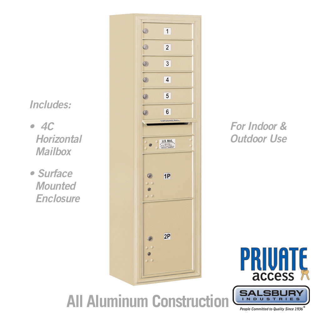 Maximum Height Surface Mounted 4C Horizontal Parcel Locker with 6 Parcel Compartments in Sandstone