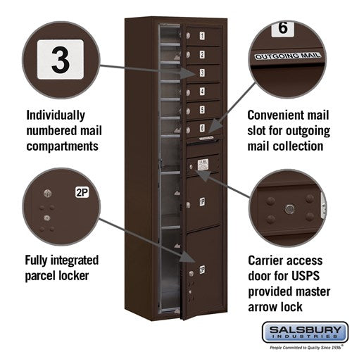 Maximum Height Surface Mounted 4C Horizontal Mailbox with Parcel Lockers in Bronze