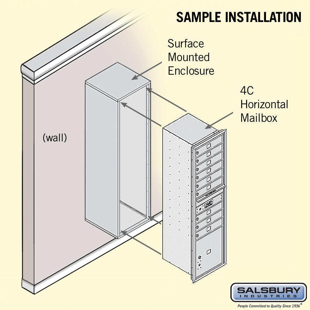 Salsbury 3800 Horizontal Series 9-Compartment Surface Mount Mailbox, 4C Front-Load