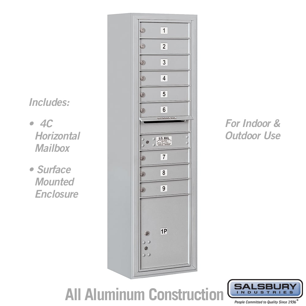 Salsbury 3800 Horizontal Series 9-Compartment Surface Mount Mailbox, Single Column