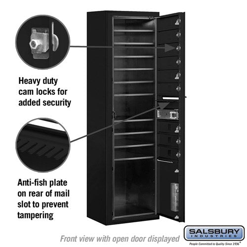 Maximum Height Surface Mounted 4C Horizontal Mailbox with 9 Doors and Parcel Locker in Black