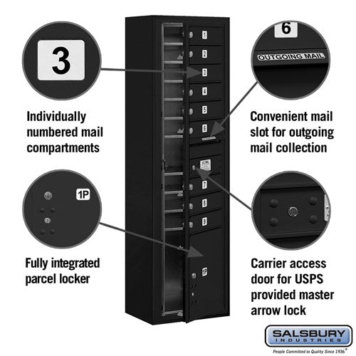 Maximum Height Surface Mounted 4C Horizontal Mailbox with 9 Doors and Parcel Locker
