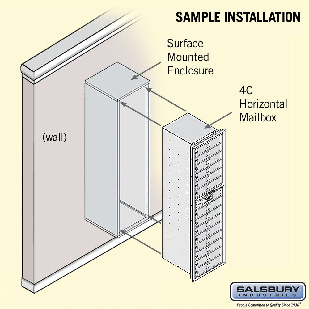 Maximum Height Surface Mounted 4C Horizontal Mailbox with 14 Doors in Sandstone with Private Access