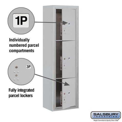 Maximum Height Surface Mounted 4C Horizontal Parcel Locker with 3 Parcel Lockers in Aluminum with USPS Access
