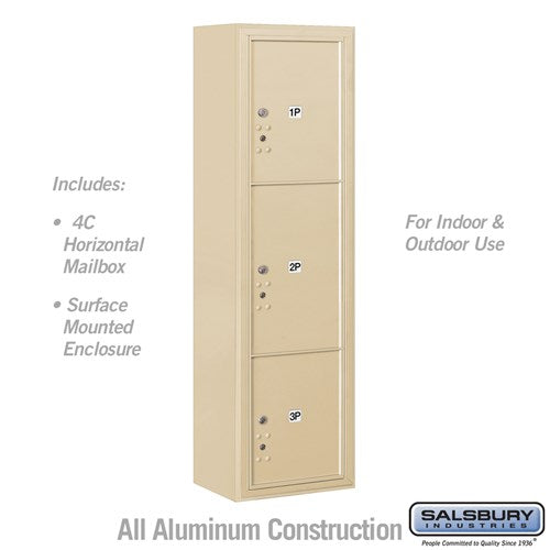 Maximum Height Surface Mounted 4C Horizontal Parcel Locker with 3 Parcel Lockers in Sandstone