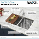 33 in. Double Bowl 50/50 Undermount 16-Gauge Stainless Steel Ledge Workstation Kitchen Sink with Accessories - Super Arbor