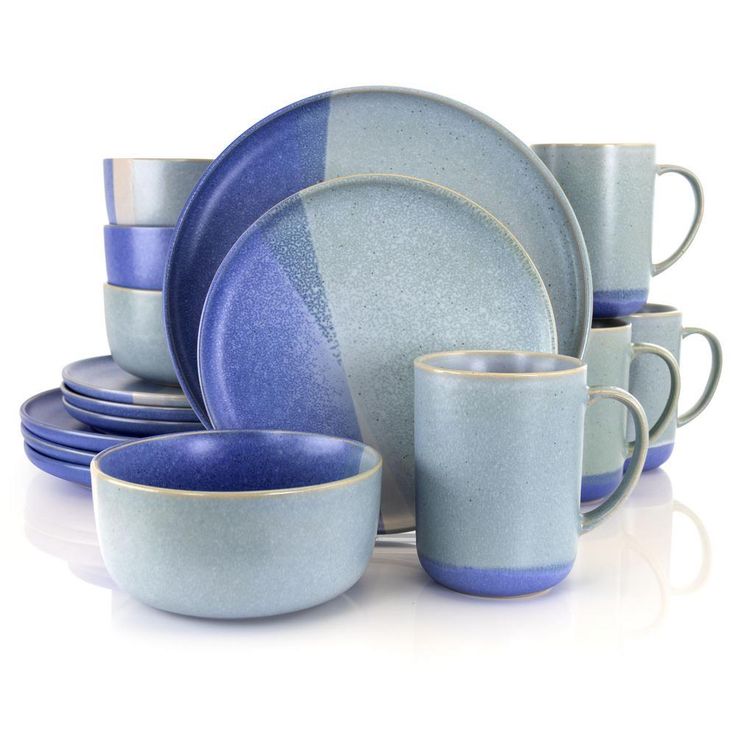 Convergence 16-Piece Casual Blue Stoneware Dinnerware Set (Service for 4)