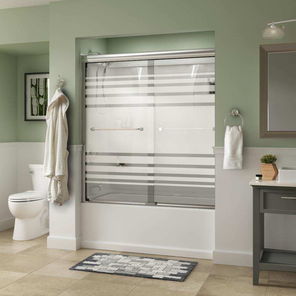 Everly 60 in. x 58-1/8 in. Traditional Semi-Frameless Sliding Bathtub Door in Nickel and 1/4 in. (6mm) Mozaic Glass - Super Arbor