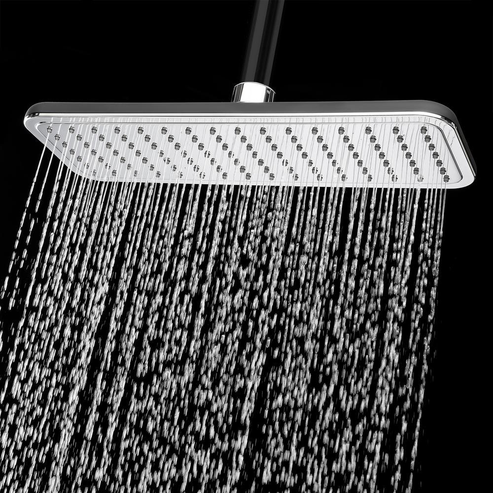 1-Spray 13.75 in. Single Wall Mount Fixed Rain Shower Head in Black Chrome - Super Arbor