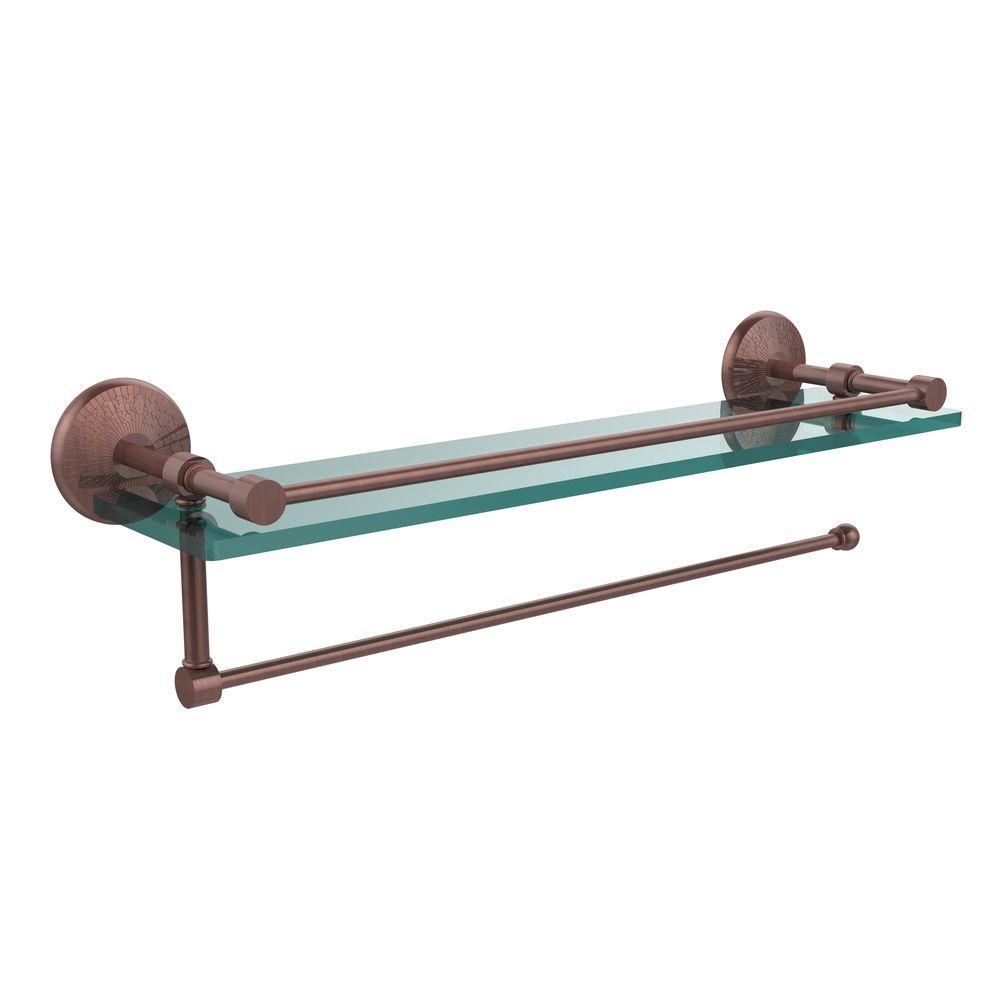 22 in. L x 5 in. H x 5 in. W Paper Towel Holder with Gallery Clear Glass Shelf in Venetian Bronze - Super Arbor