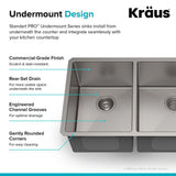 Standart PRO 33in. 16 Gauge Undermount 60/40 Double Bowl Stainless Steel Kitchen Sink - Super Arbor