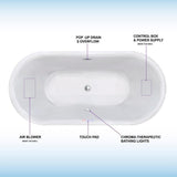 Diana 59 in. Acrylic Freestanding Double Ended Air Bath Bathtub with Drain and Overflow Included in White