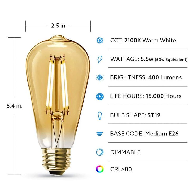 Feit Electric 60-Watt Equivalent ST19 Dimmable Amber Glass Vintage Edison LED Light Bulb With Vertical Filament Warm White (4-Pack)