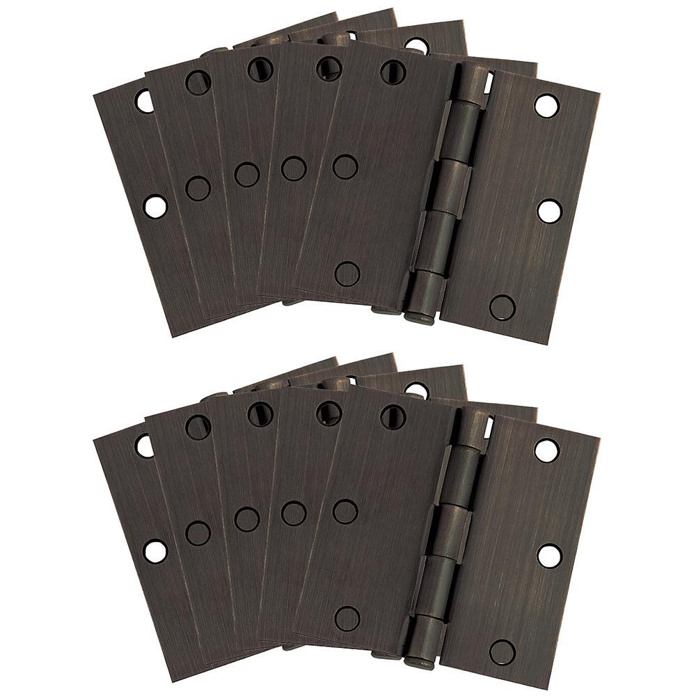 3-1/2 in. Square Corner Satin Nickel Door Hinge Value Pack (10 per Pack) - Super Arbor