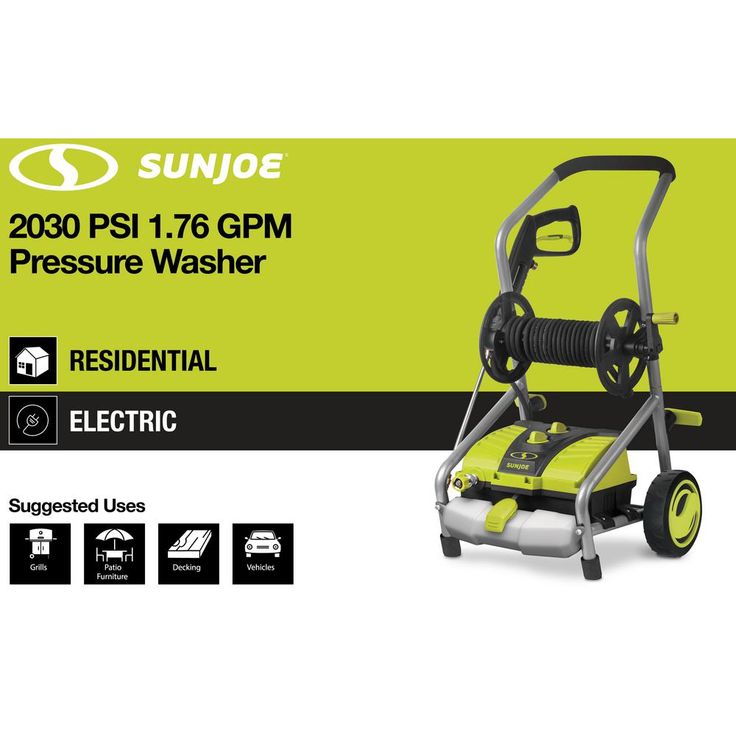 Sun Joe 2030 PSI 1.76 GPM 14.5 Amp Electric Pressure Washer with Pressure-Select Technology and Hose Reel