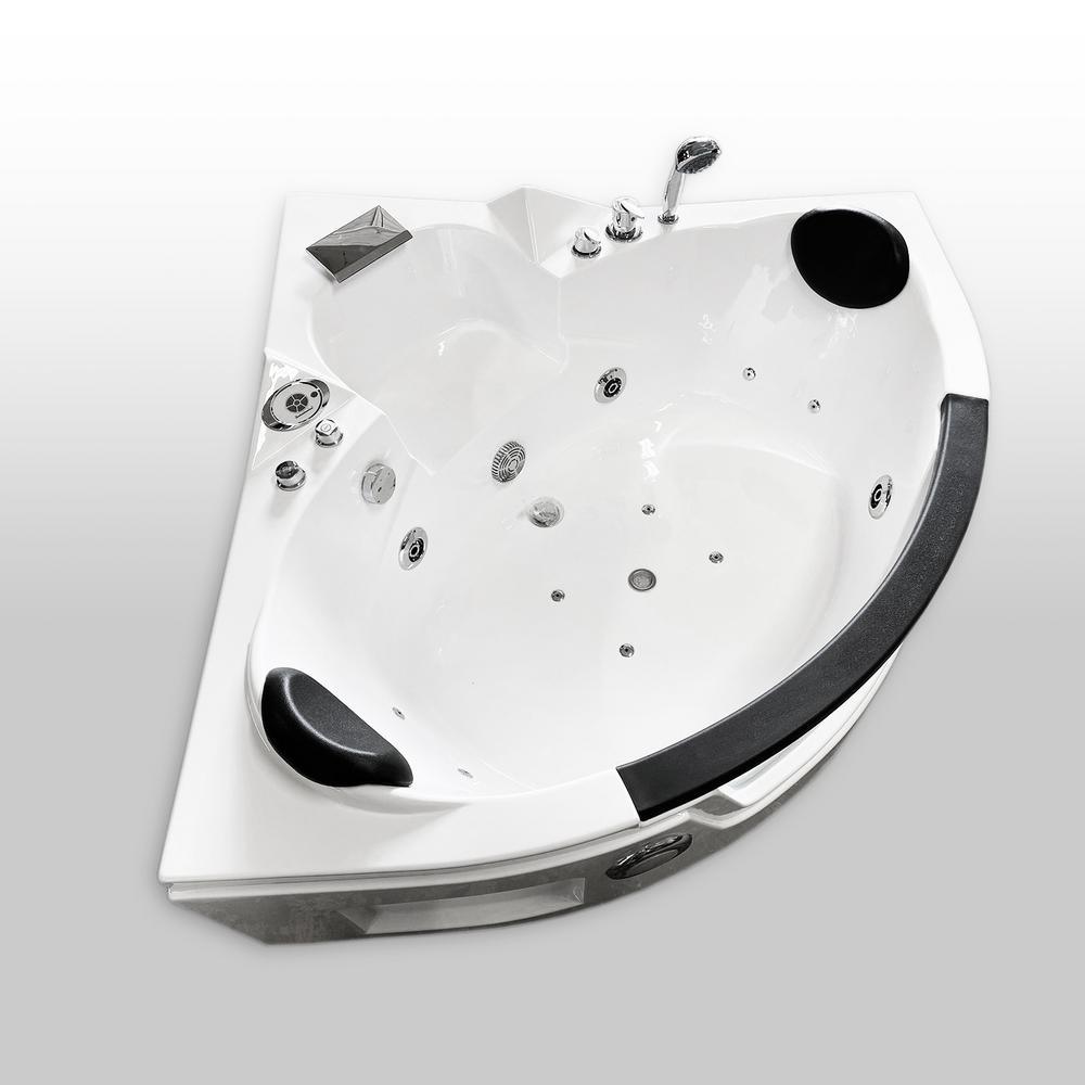 Miami with heater 53.14 in. Acrylic Center Drain Corner Alcove Whirlpool Bathtub in White - Super Arbor
