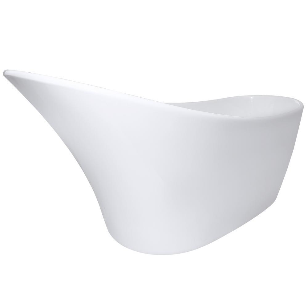 63 in. Acrylic Reversible Drain Oval Slipper Flatbottom Freestanding Bathtub in White - Super Arbor