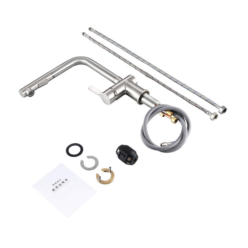 Single-Handle Pull Out Sprayer Kitchen Faucet in Brushed Nickel - Super Arbor
