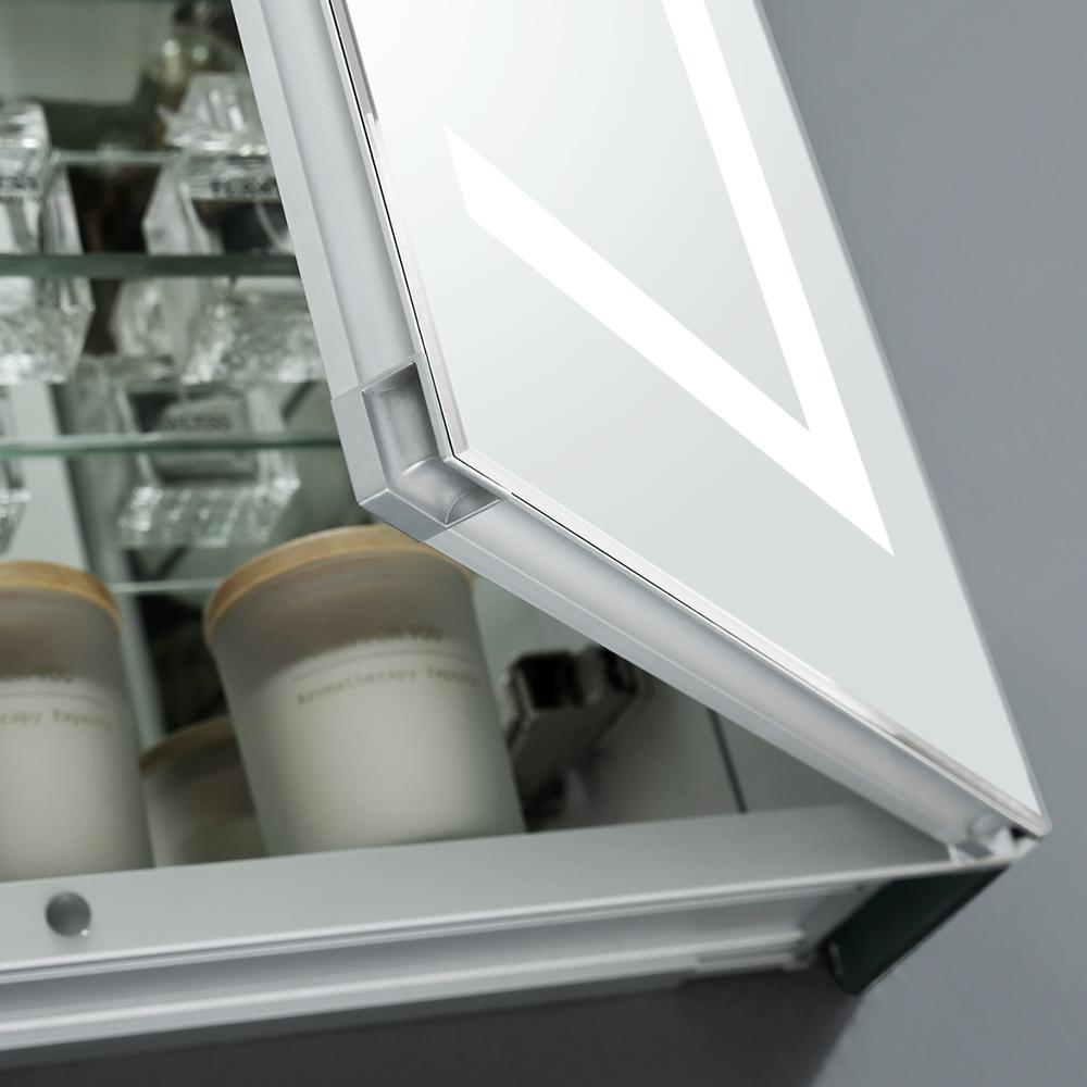 Spazio 48 in. W x 36 in. H Recessed or Surface Mount Medicine Cabinet with LED Lighting and Mirror Defogger - Super Arbor