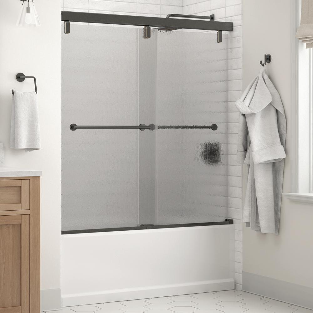 Lyndall 60 x 59-1/4 in. Frameless Mod Soft-Close Sliding Bathtub Door in Nickel with 1/4 in. (6mm) Tranquility Glass - Super Arbor
