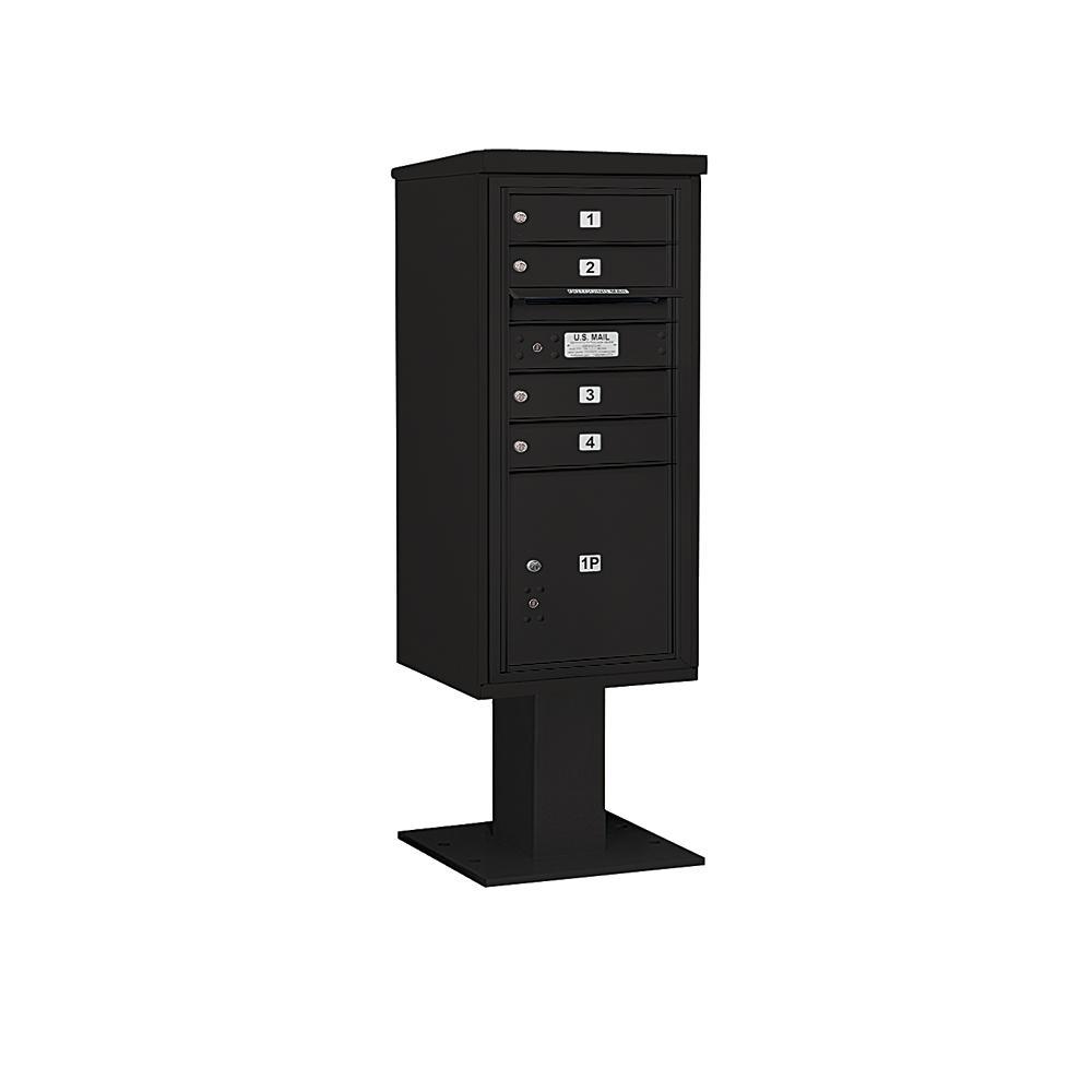 3400 Horizontal Series 4-Compartment 1-Parcel Locker Pedestal Mount Mailbox - Super Arbor
