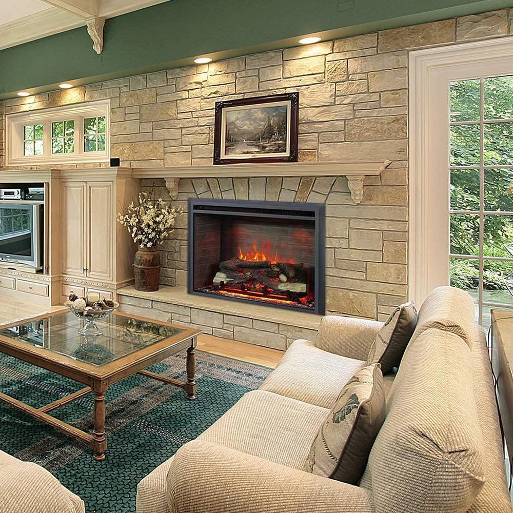 43 in. Classic Brick Background LED Touch Recessed Wall Electric Fireplace 400sq Ft in Black - Super Arbor