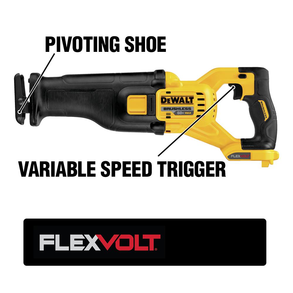 FLEXVOLT 60-Volt MAX Li-Ion Cordless Brushless Reciprocating Saw (Tool-Only) with 20-Volt/60-Volt Li-Ion Battery - Super Arbor