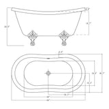 59 in. Fiberglass Double Slipper Clawfoot Non-Whirlpool Bathtub in Matte Antique Brass - Super Arbor