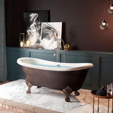 69 in. Fiberglass Double Slipper Clawfoot Non-Whirlpool Bathtub in Matte Antique Brass - Super Arbor