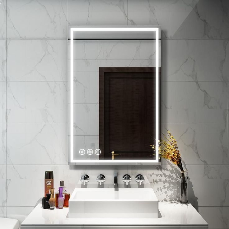 24in x 36in Frameless Led Lighted Bathroom Wall Mounted Mirror