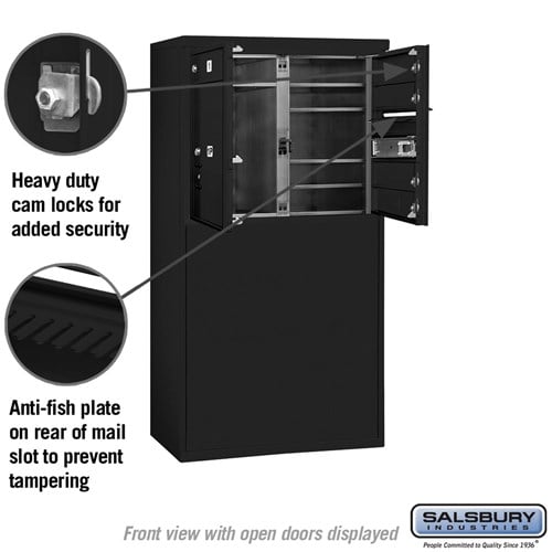 6-Door Free-Standing Mailbox with Parcel Locker in Black