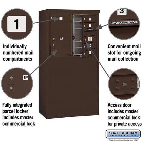 6-Door Free-Standing Mailbox with Parcel Locker in Bronze