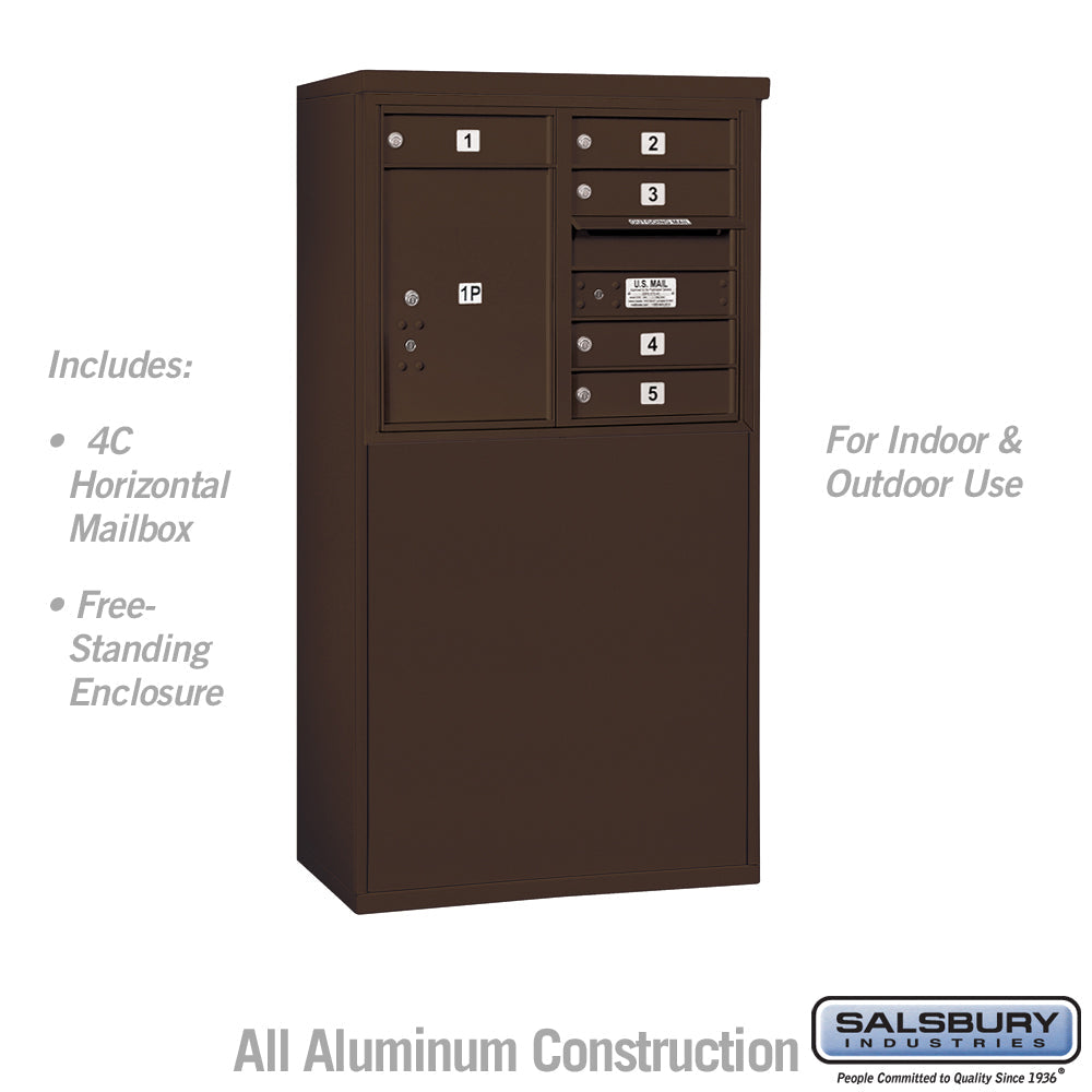 6 Door High Free-Standing 4C Horizontal Mailbox with Parcel Locker in Bronze