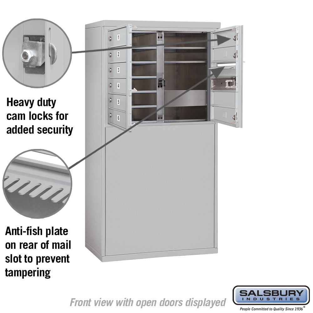 6 Door High Free-Standing 4C Horizontal Mailbox with 9 Doors in Aluminum with Private Access