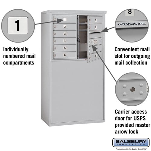 6 Door High Free-Standing 4C Horizontal Mailbox with 9 Doors in Aluminum with USPS Access