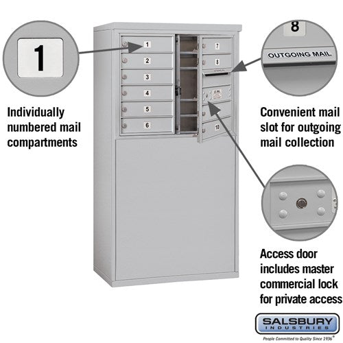 6 Door High Free-Standing 4C Horizontal Mailbox with 10 Doors in Aluminum with Private Access