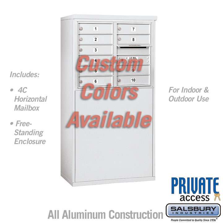 Free-Standing 4C Horizontal Mailbox Unit with 10 MB1 Doors, Custom Color, Front Loading, Private Access