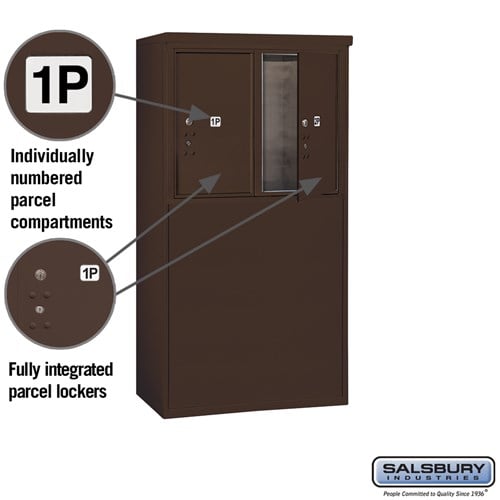 6 Door High Free-Standing Parcel Locker with 2 Parcel Lockers in Bronze