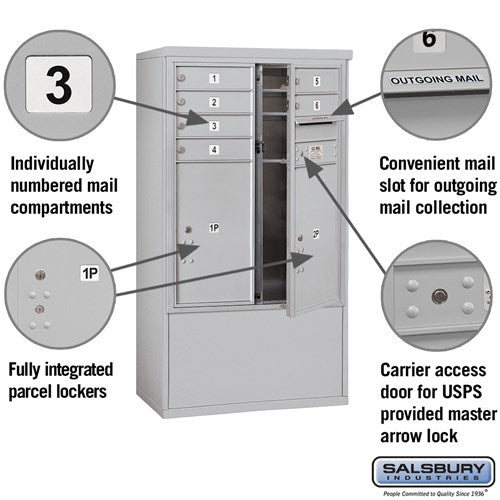 10 Door High Free-Standing Parcel Locker with 4 Parcel Lockers in Aluminum with USPS Access
