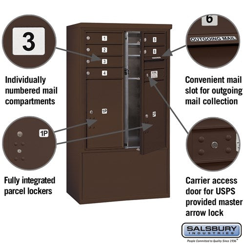 10-Door Free-Standing Mailbox with Parcel Locker in Bronze