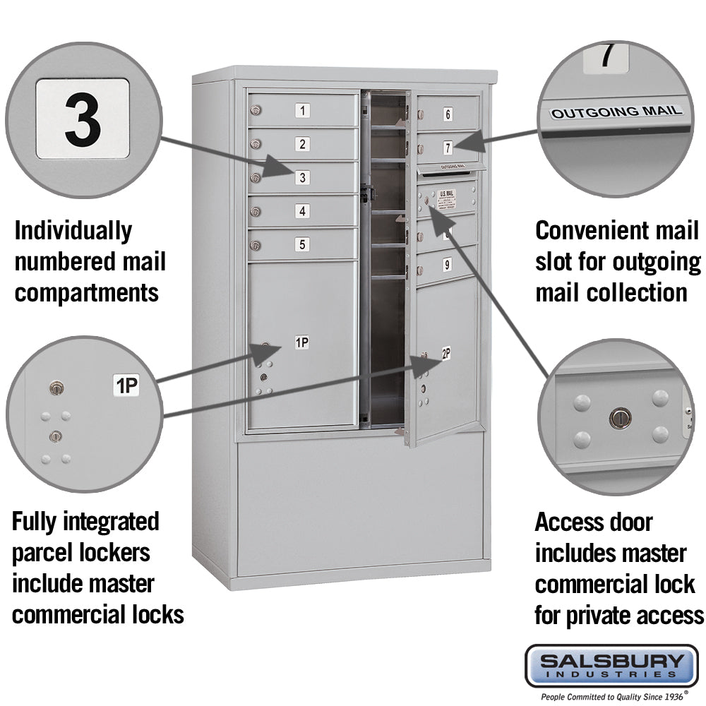 10 Door High Free-Standing 4C Horizontal Mailbox with Parcel Locker in Aluminum